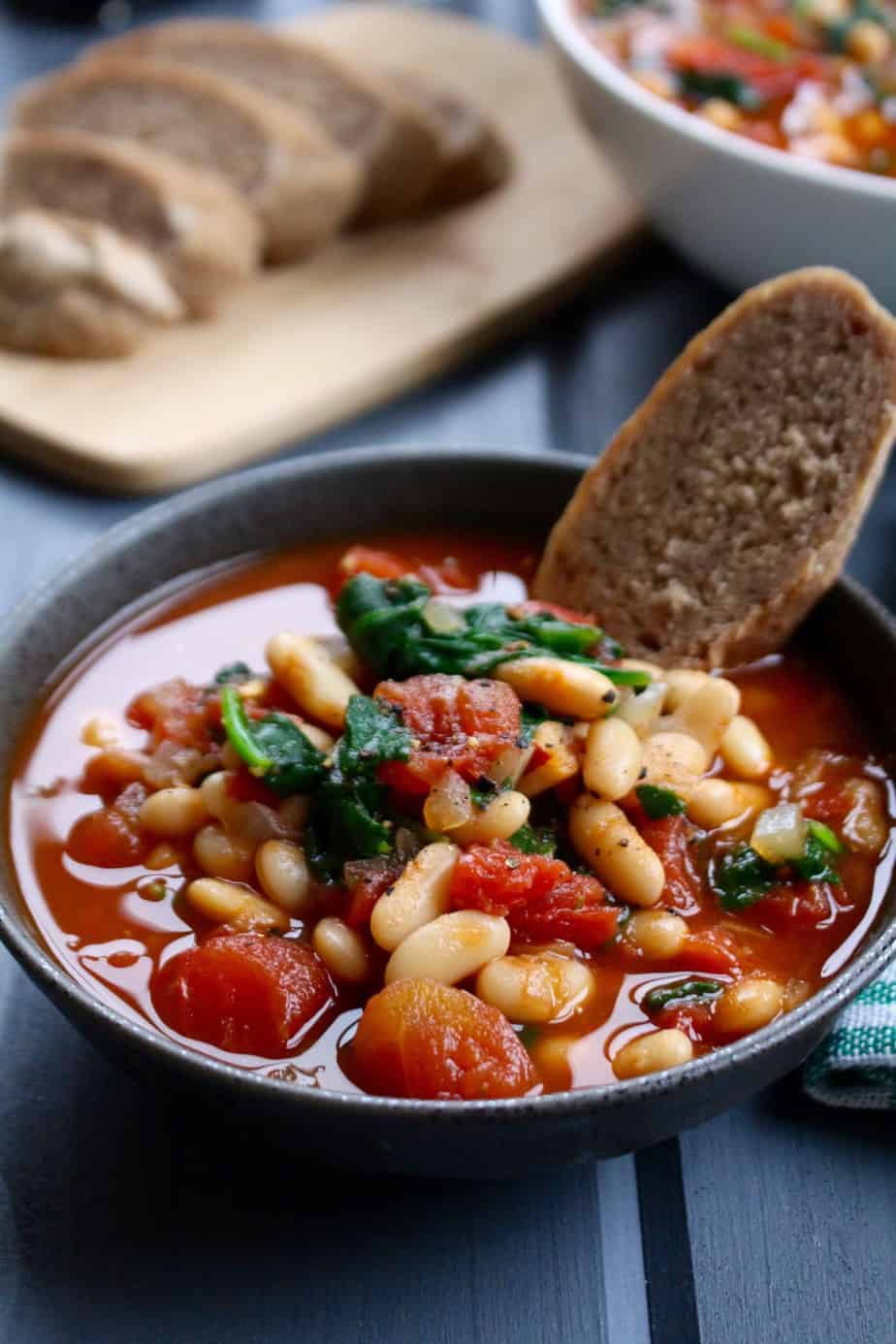 Garlic, Tomato, & Balsamic White Bean Soup with Spinach | Frugal Nutrition