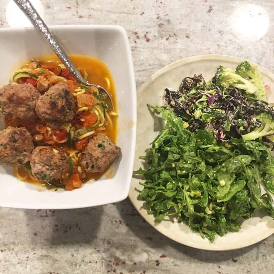 Lamb Meatballs, Zucchini Noodles, Salads | Frugal Nutrition