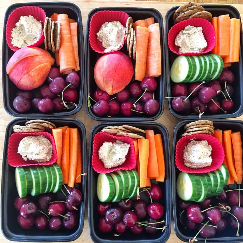 Fruits, vegetables, and snacks organized neatly into Bento Boxes.