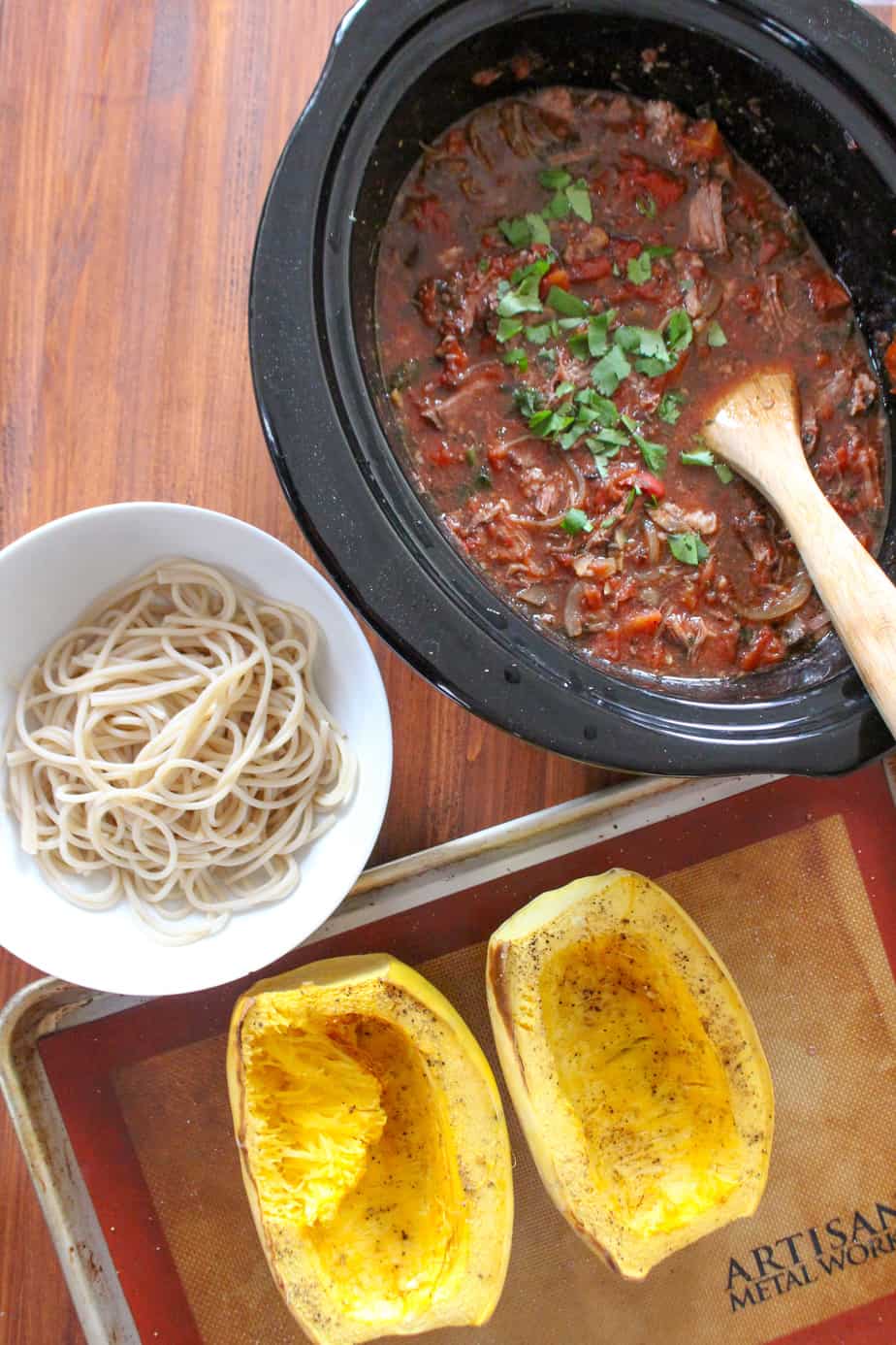 Slow Cooker Beef Ragu with Brown Rice Noodles or Spaghetti Squash | Frugal Nutrition