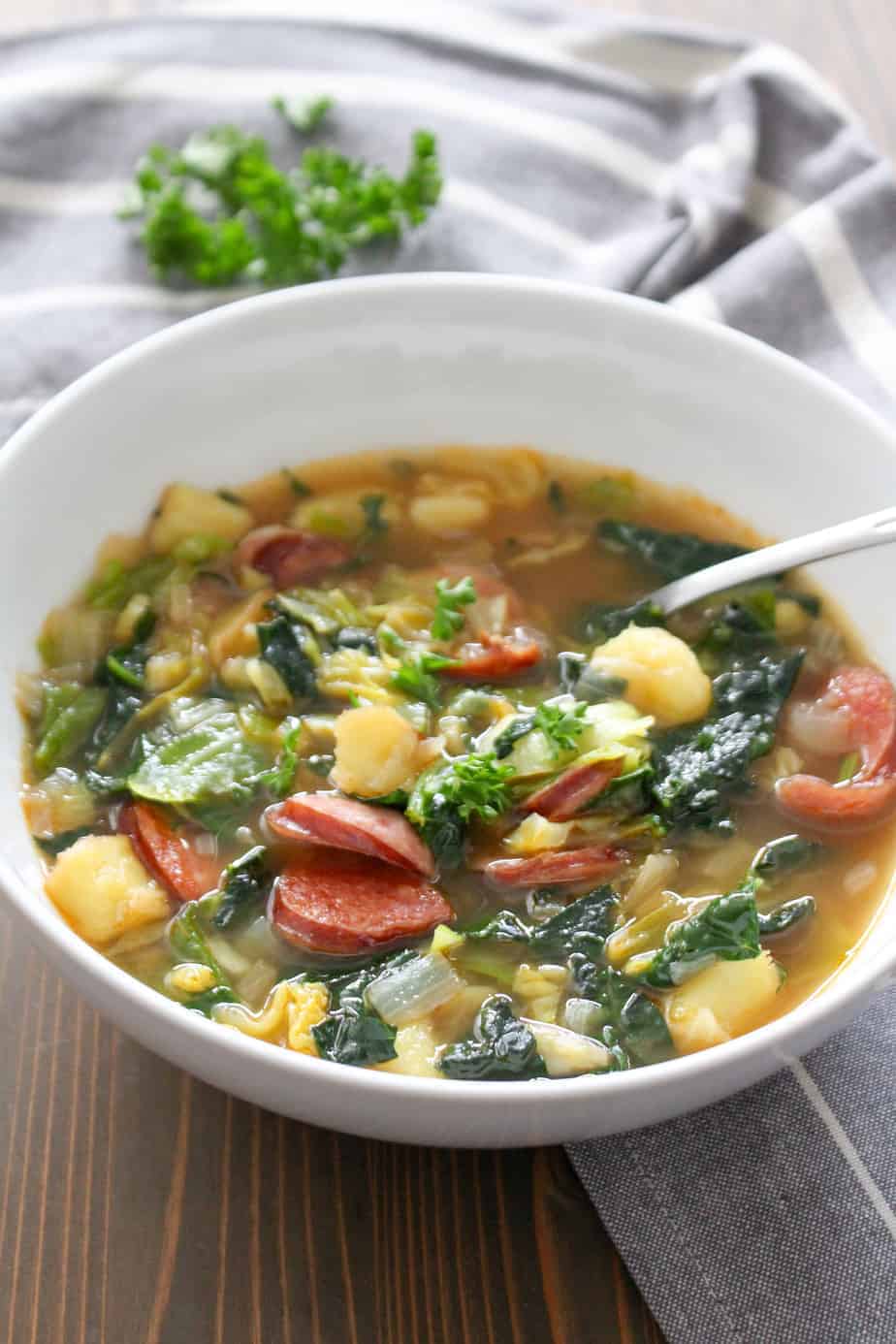 Sweet Potato Sausage Soup with Greens | Frugal Nutrition