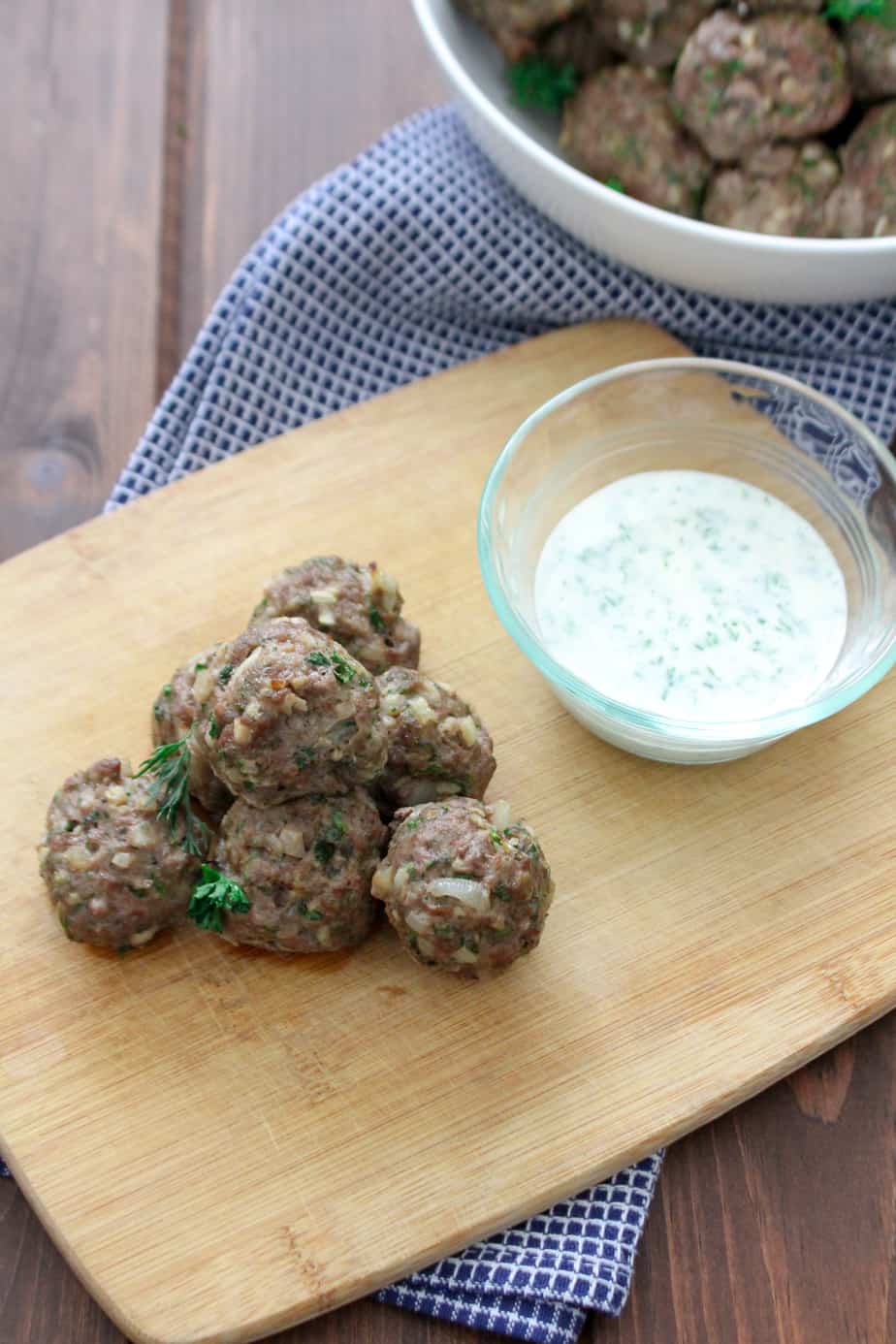 Grass Fed Baked Lamb Meatballs with Dill Sauce | Frugal Nutrition