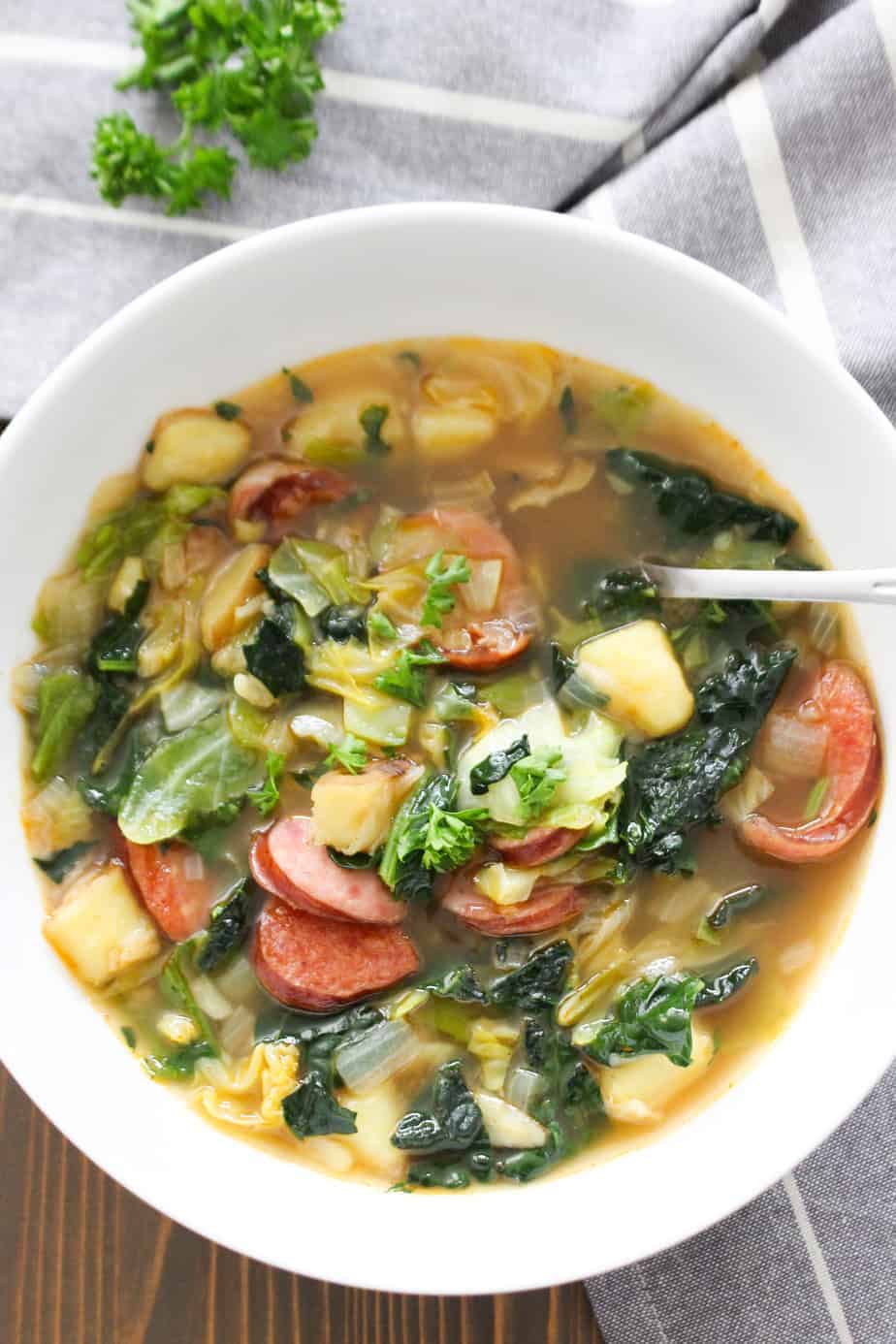 Sweet Potato and Sausage Soup with Greens | Frugal Nutrition