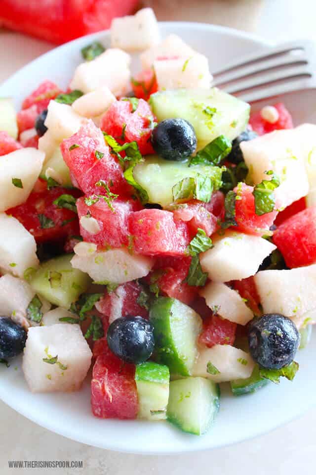 watermelon-and-cucumber-fresh-fruit-salad-recipe the rising spoon