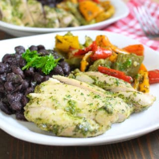 cilantro orange chicken with black beans and roasted veggies