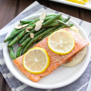 Roasted Wild Salmon with Green Beans and Celery Root Mash | Frugal Nutrition