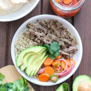 Slow Cooker Beef Chile Verde with Spicy PIcked Carrots | Frugal Nutrition