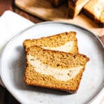 Plate with two pieces of pumpkin bread