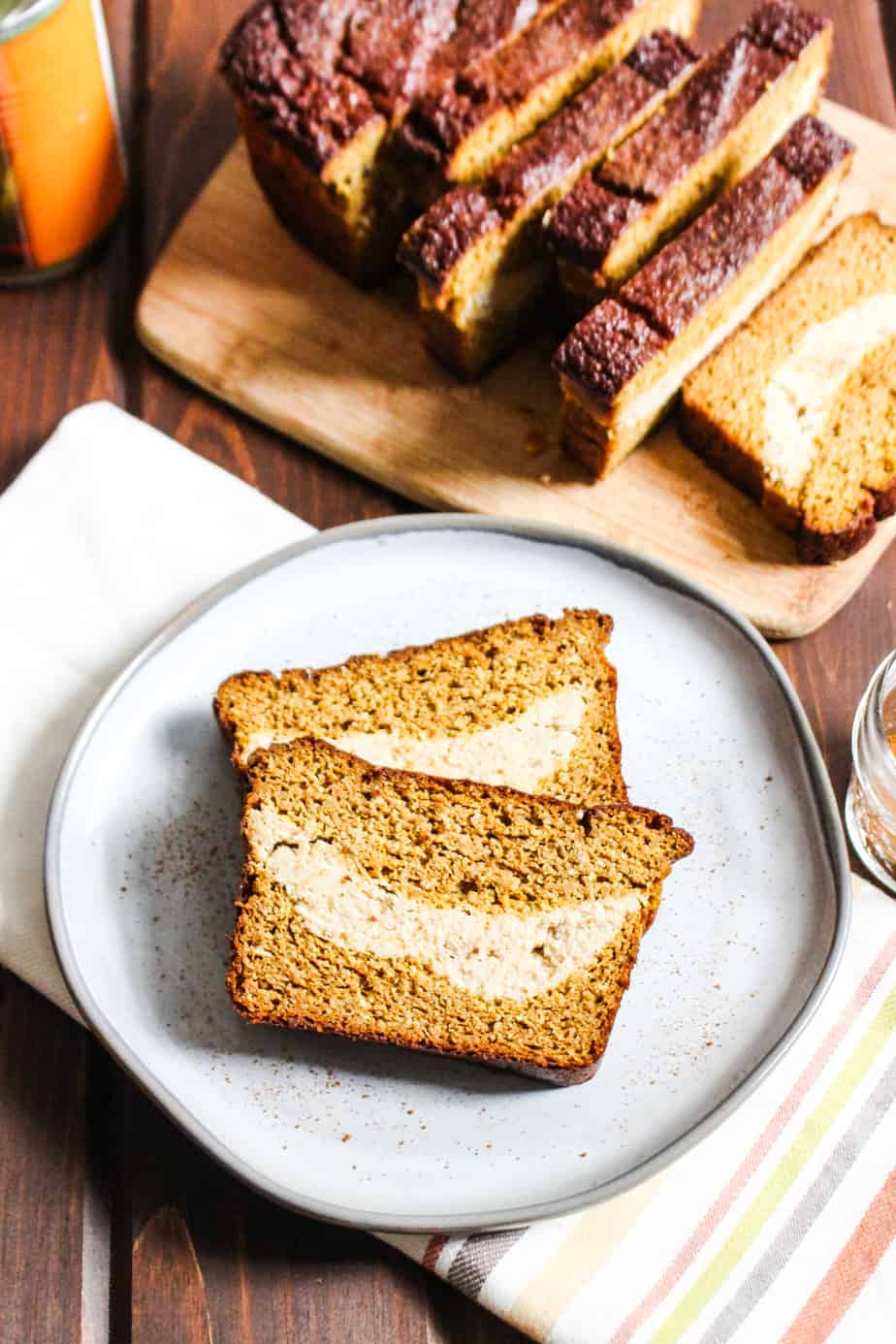 Plate with two slices of pumpkin bread