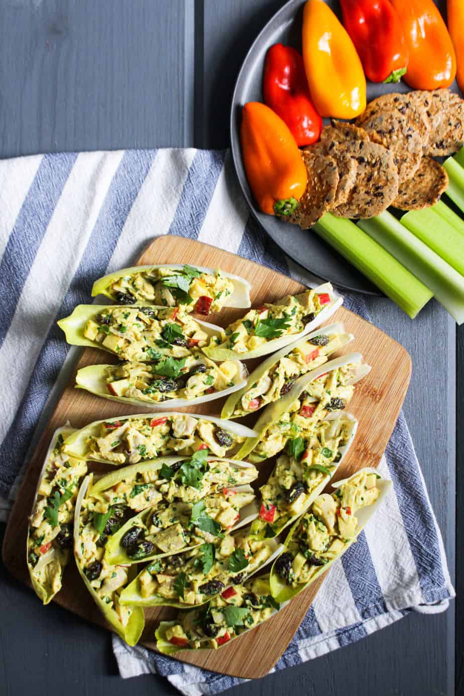 curry chicken salad in endive boats