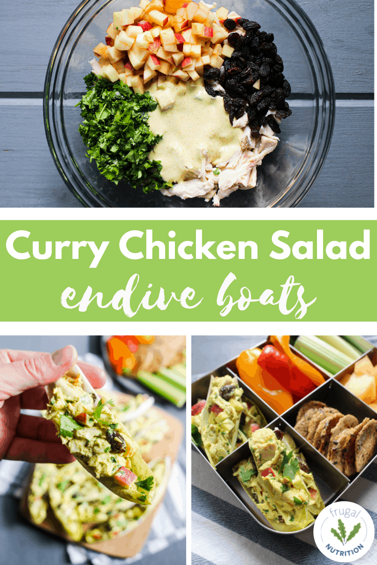 curry chicken salad endive boats collage pin