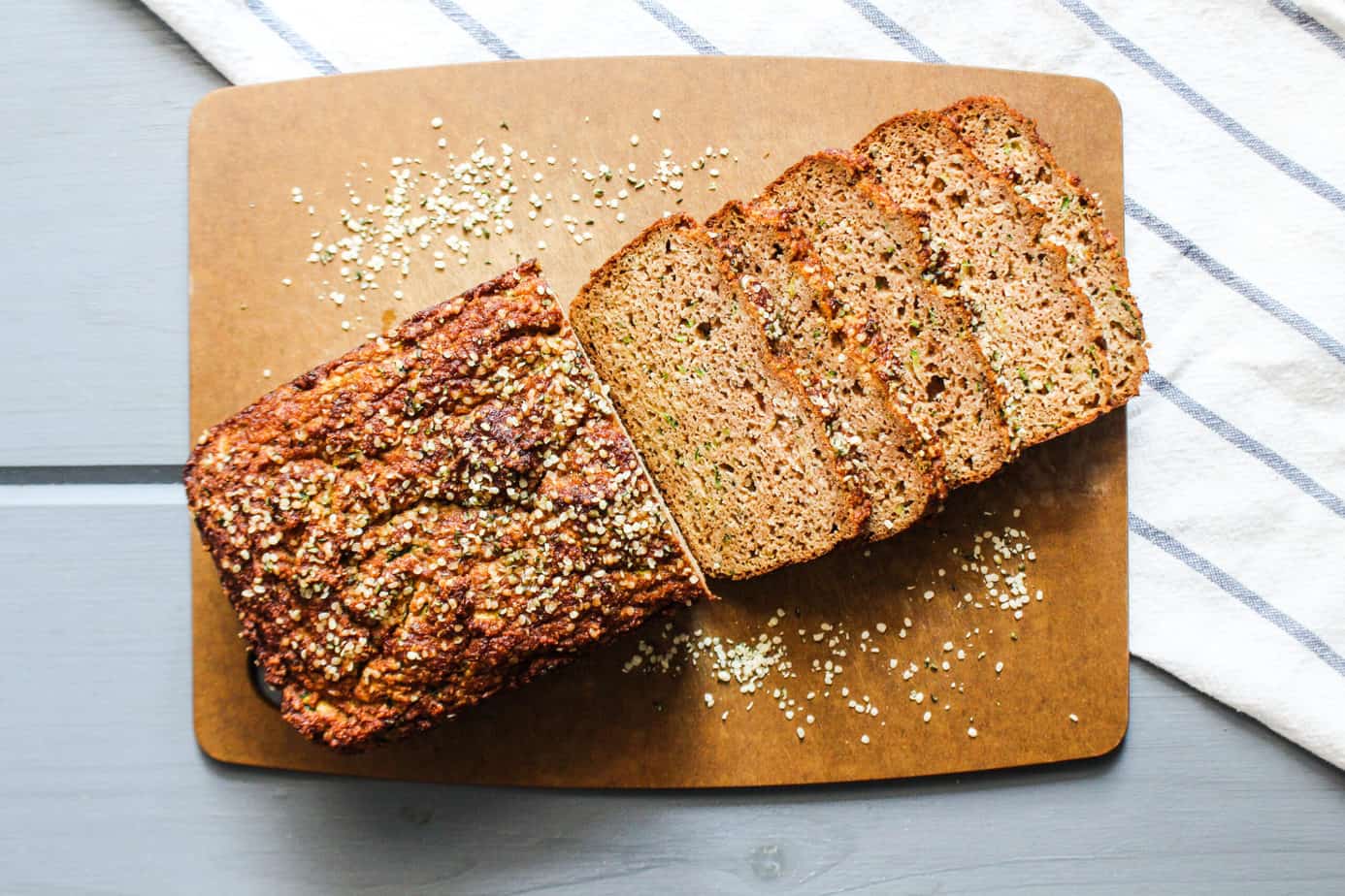 low sugar zucchini bread on cutting board