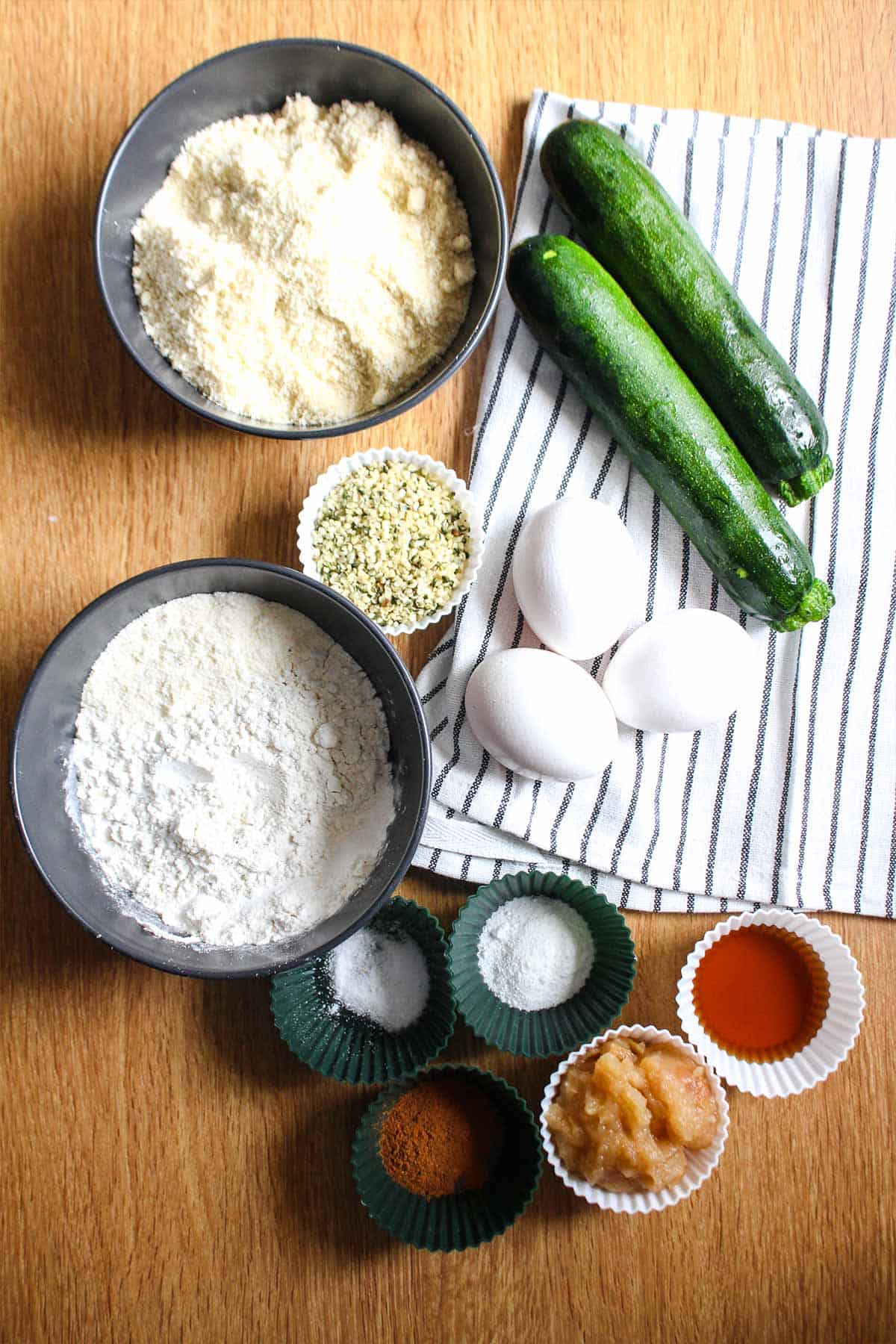 Ingredients to make gluten free zucchini bread.