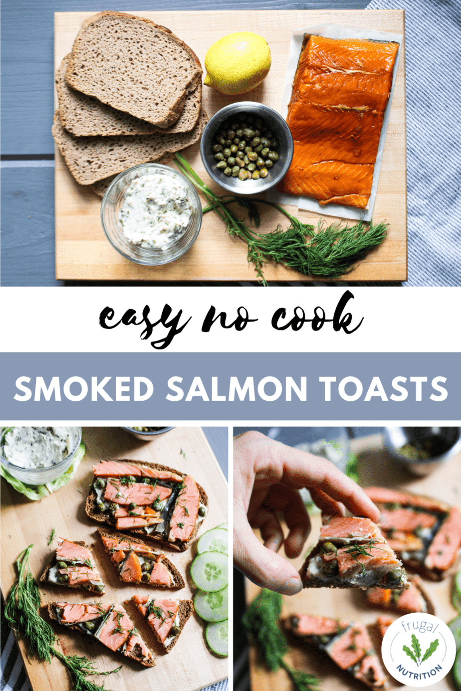 collage of smoked salmon pumperknickel toasts