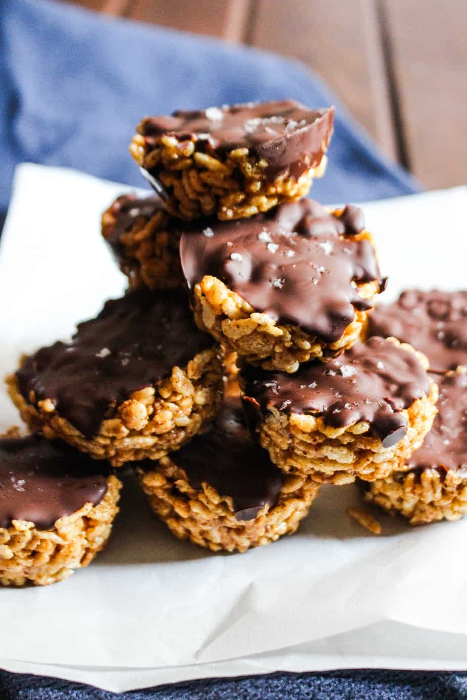 stack of brown rice dark chocolate scotcheroos