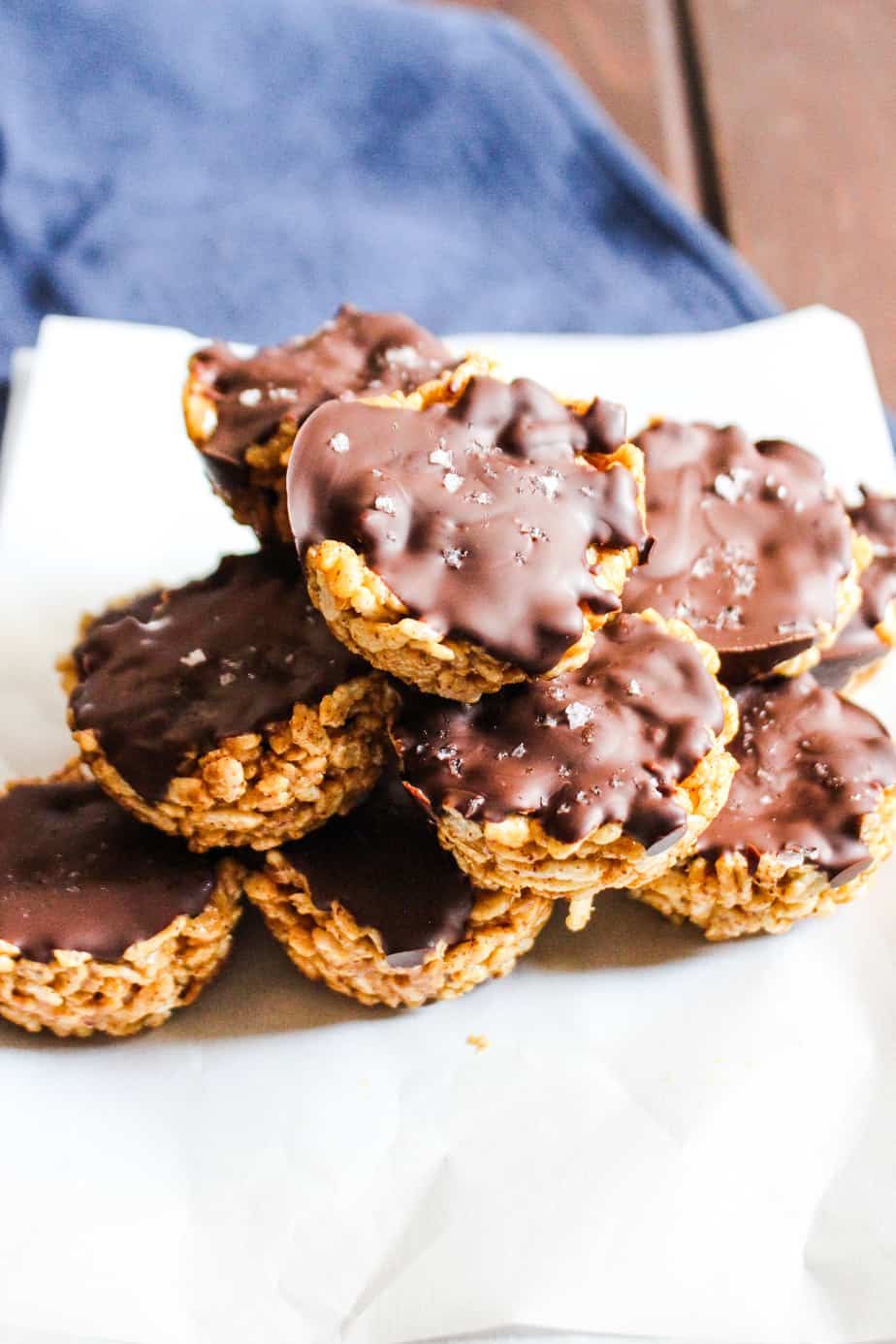 stack of brown rice dark chocolate scotcheroos