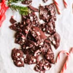 dark chocolate peppermint bark on parchment paper