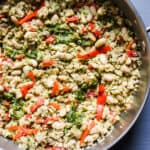 chicken pesto skillet dish in skillet
