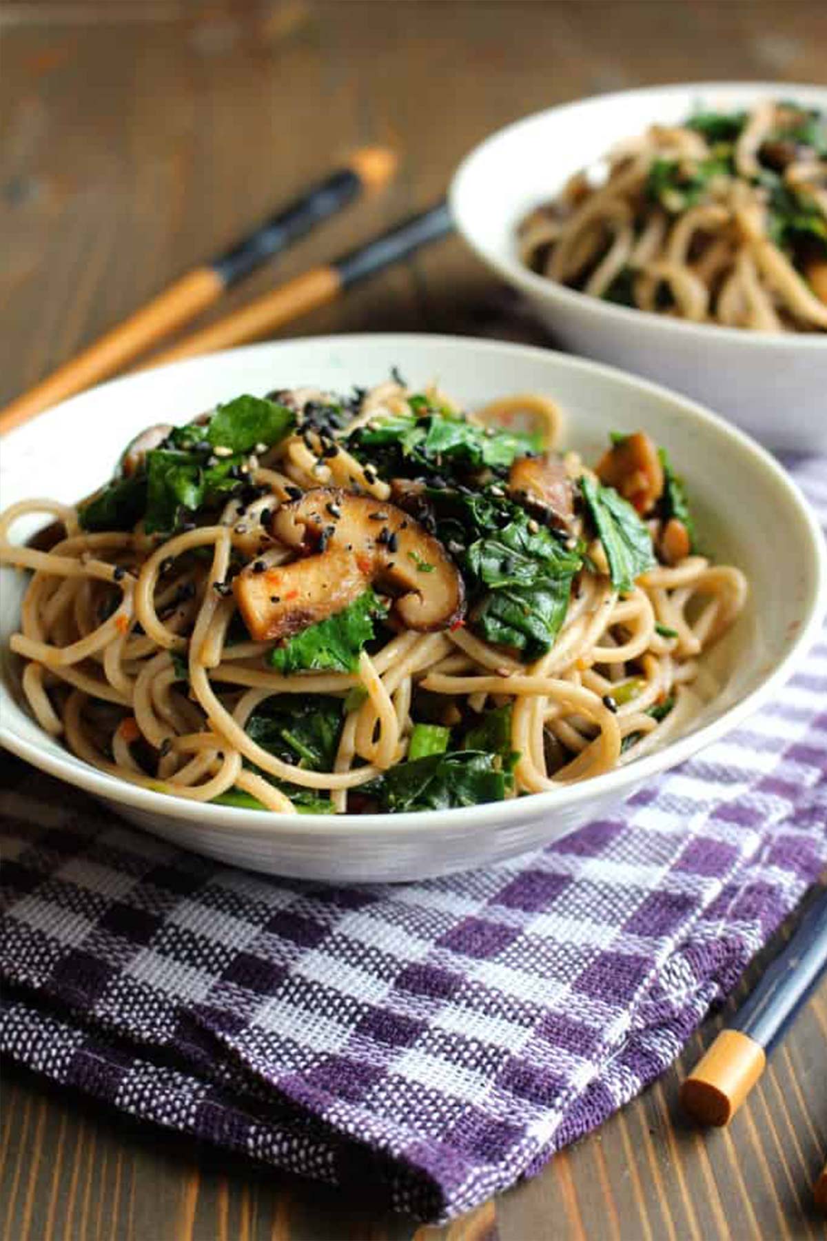 Easy Garlic Butter Mushrooms with Soba & Leafy Greens | Frugal Nutrition #vegetarian #noodles #soba #mushrooms