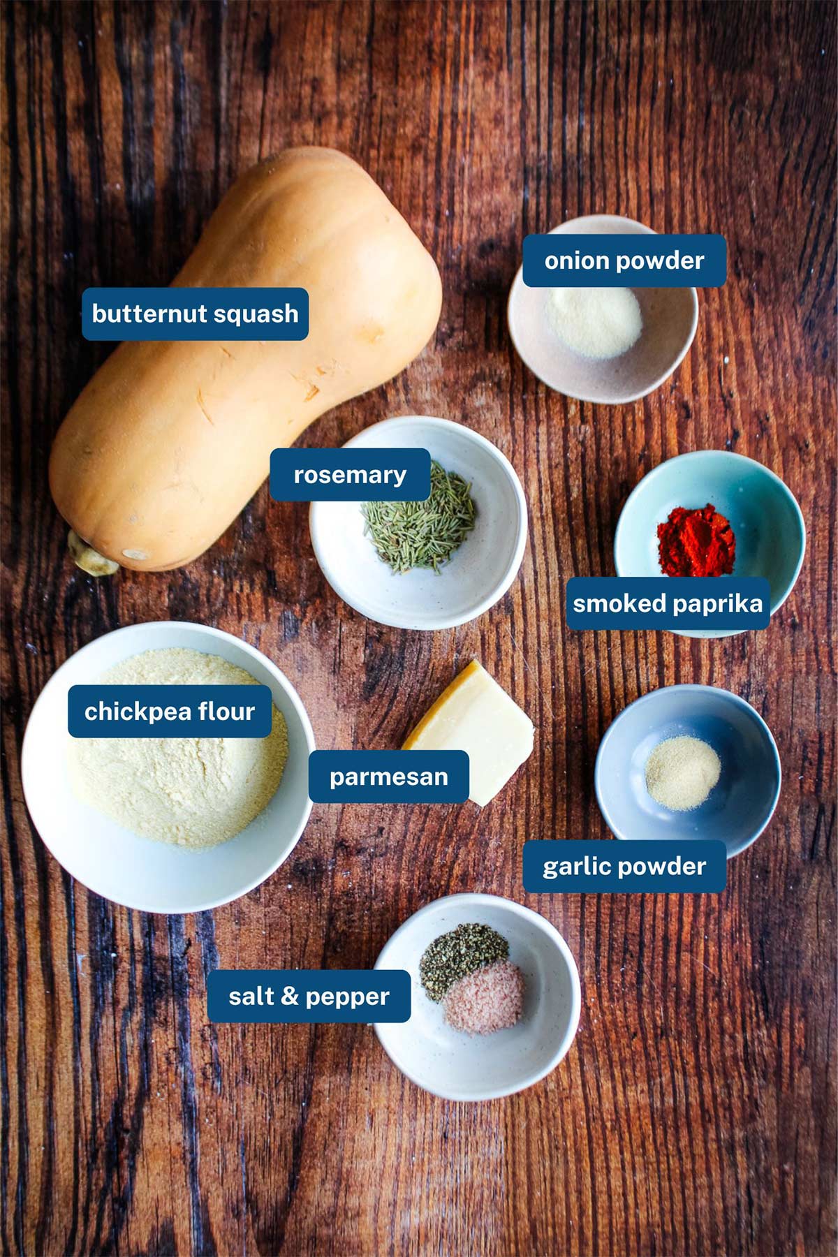 Ingredients to make butternut squash fritters on the table.