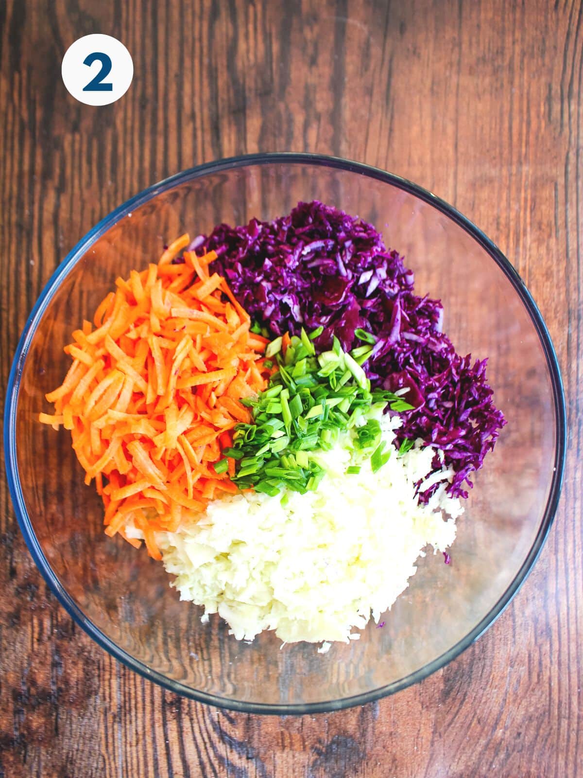 Vegetables for the sesame cabbage salad in a bowl.