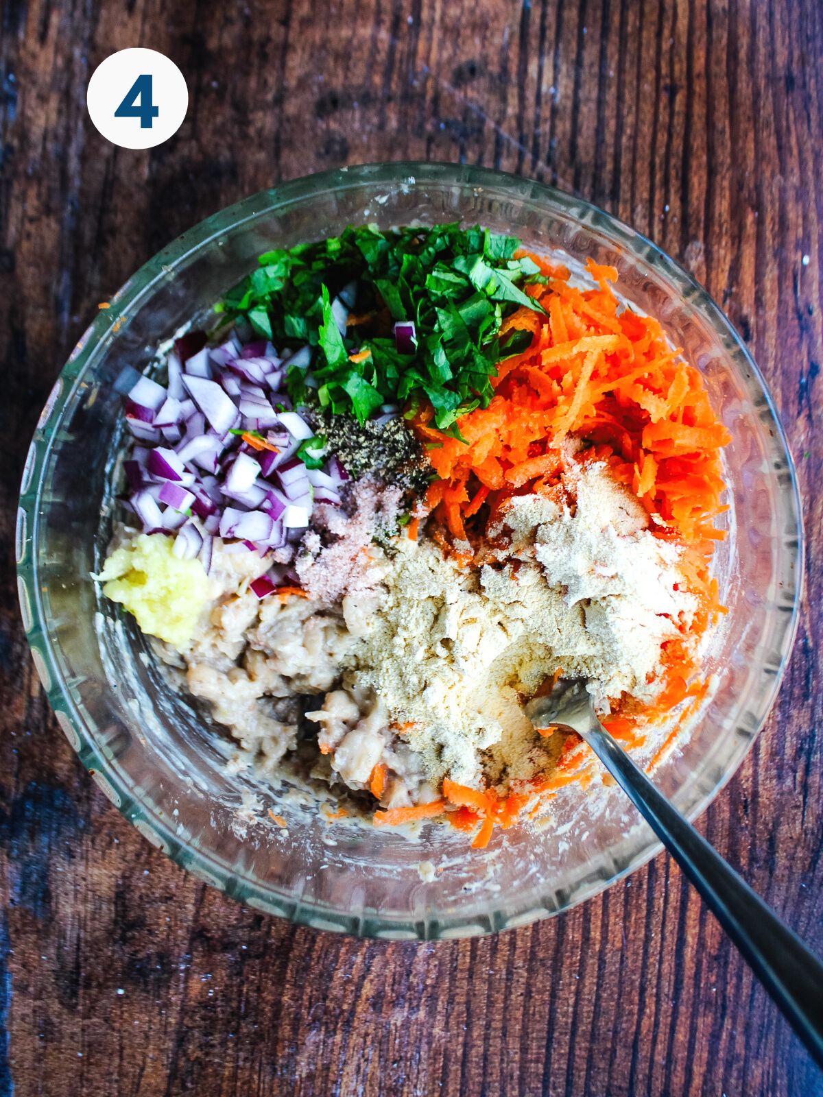 Vegetables added to the bowl.