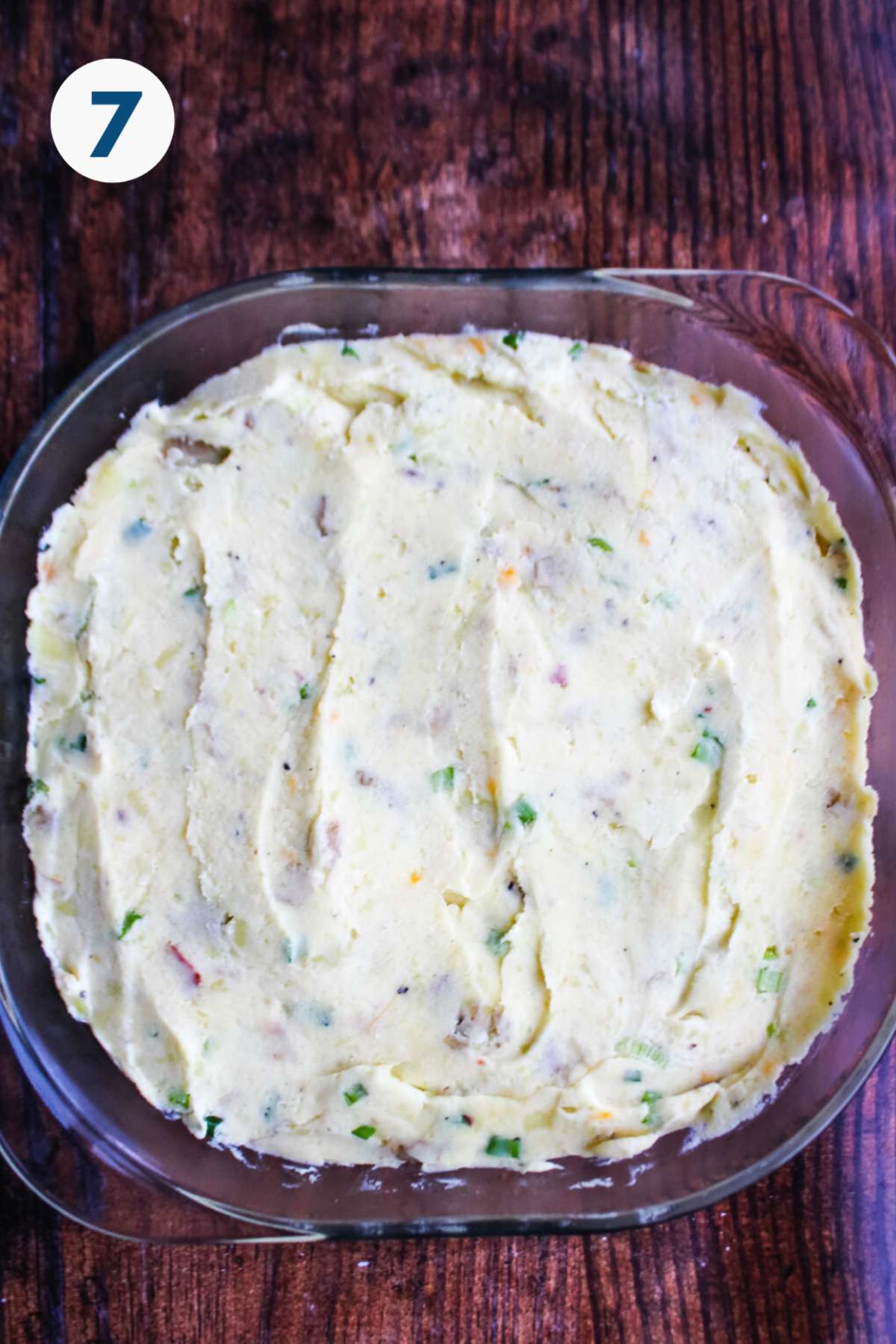 Potato mixture in a baking dish.